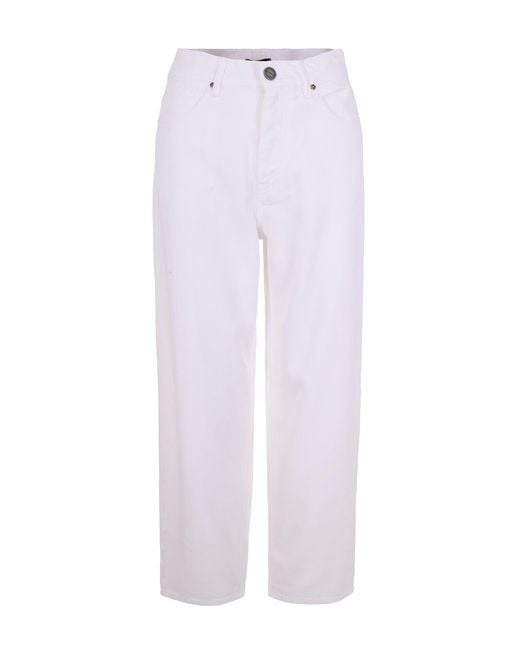 Pinko White Balloon-Fit Five-Pocket Jeans With Zip Closure