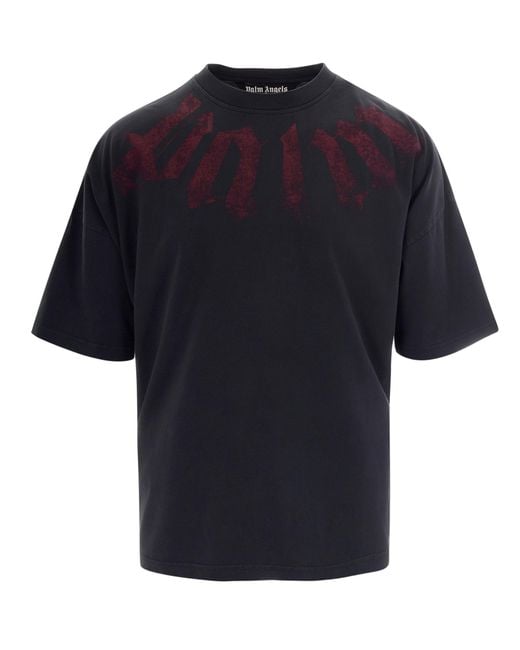 Palm Angels Blue T-Shirt Big Neck Logo Burgundy for men