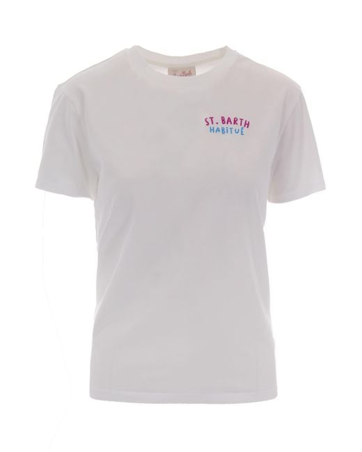 Mc2 Saint Barth White Graphic Crew Neck T-Shirt