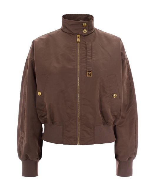 Elisabetta Franchi Brown Nylon Bomber Jacket