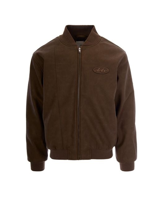 Arte' Brown Giubbino Varsity Leather for men