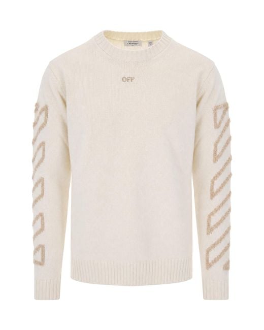 Off-White c/o Virgil Abloh White Cream Embroidered Crewneck Knit Sweater for men