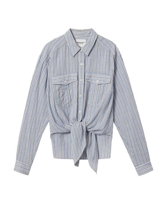 Isabel Marant Blue 'Nath' Shirt With Front Bow And All-Over Striped Motif