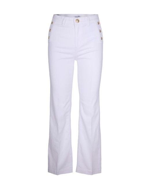 Liu Jo White High-Waisted Flare Jeans With Jewel Button Accents