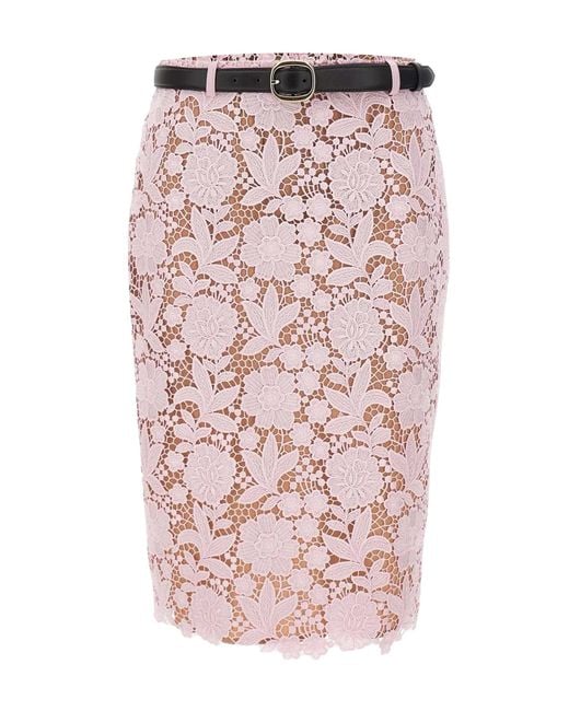 Self-Portrait Pink Midi Skirt Lace