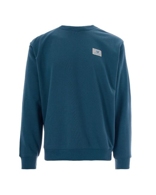New Balance Blue Felpa Woven Label Crew Big for men