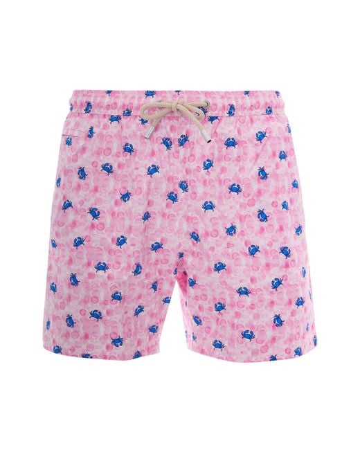 Mc2 Saint Barth Pink Comfort Light Crab Bubble Costume Swim Shorts for men