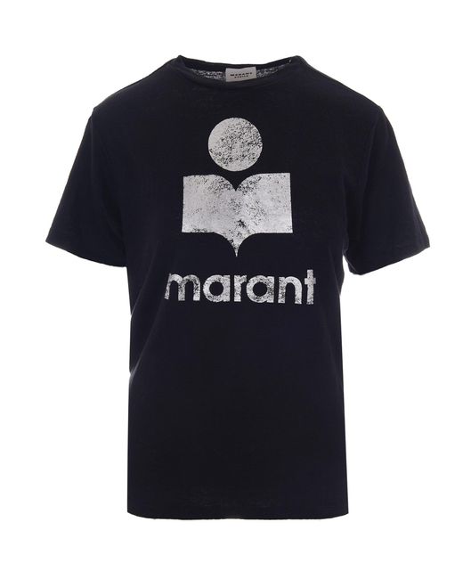Isabel Marant Black Short-Sleeved Round Neck T-Shirt With Metallic Logo Detail