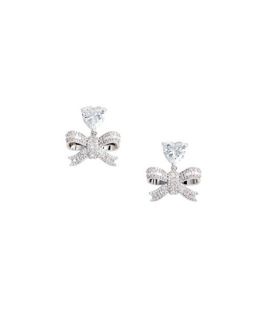 Self-Portrait White Orecchini Crystal Heart Bow Drop