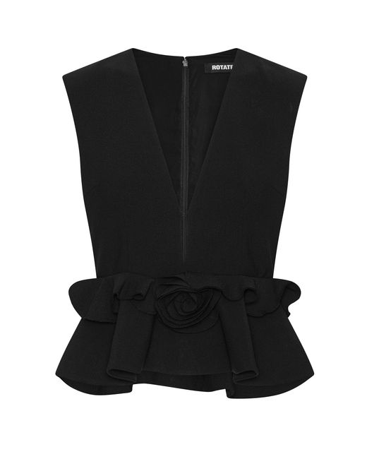 ROTATE BIRGER CHRISTENSEN Black Top V-Neck Flower