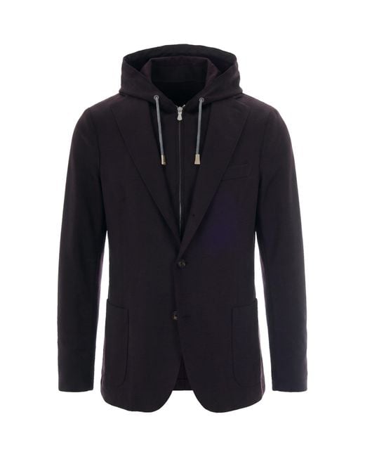 Eleventy Blue Hooded Zip-Front Blazer Jacket for men