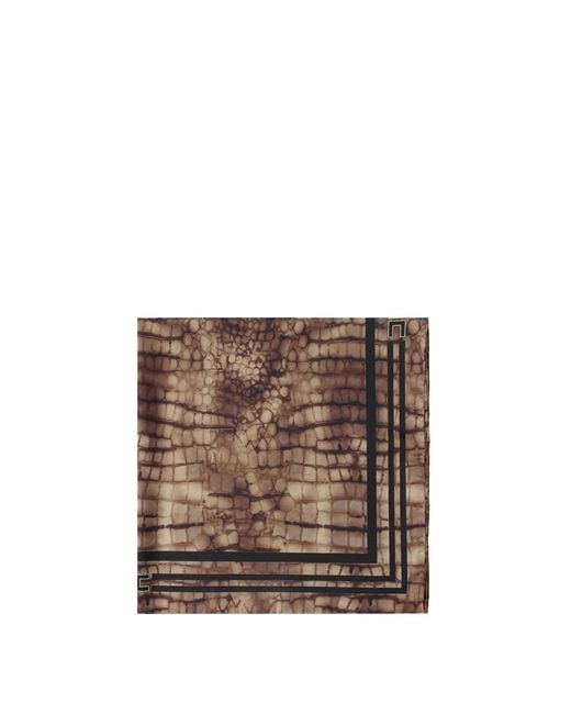 Elisabetta Franchi Brown Silk Twill Foulard Alligator Print