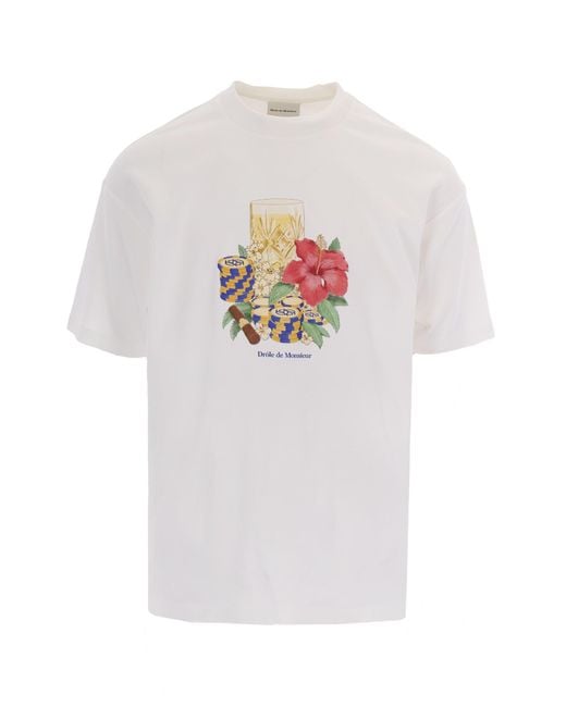 Drole de Monsieur White T-Shirt Hibiscus Off for men