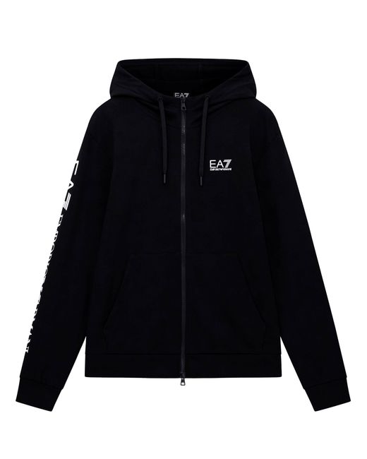 EA7 Black Hooded Zip Sweatshirt Zip Logo Series for men