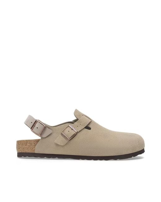 Birkenstock White Tokio Taupe Suede Leather Slides for men