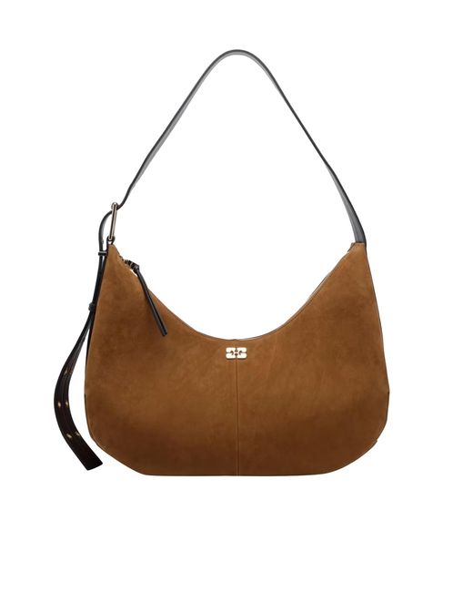 Ganni Brown Borsa Hobo Belt Medium Caramel Café
