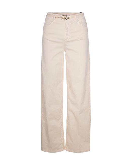 Liu Jo White High-Waisted Flare Jeans With Logo Buckle Belt