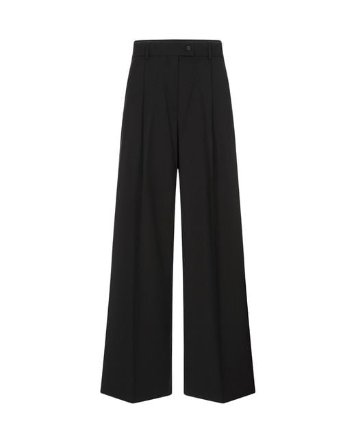 Sportmax Black Wide-Leg Stretch Wool Pants With Asymmetric Closure