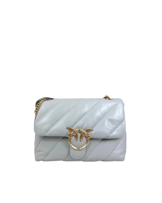 Pinko White Quilted Leather Shoulder Bag With Bird Buckle