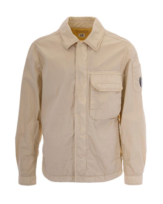 C P Company Natural Overshirt Lens Frozen Dew for men