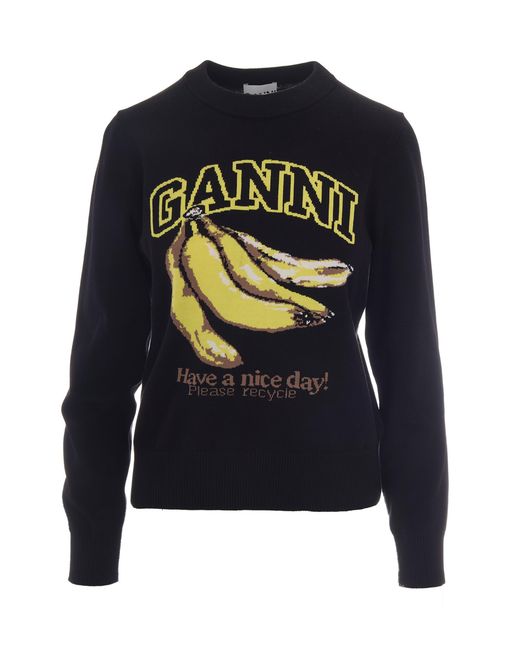 Ganni Blue Maglione Graphic Banana