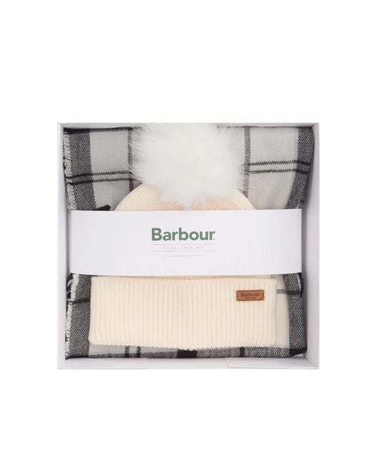 Barbour Gray Gift Set Dover Beanie Hailes Monochrome Tartan