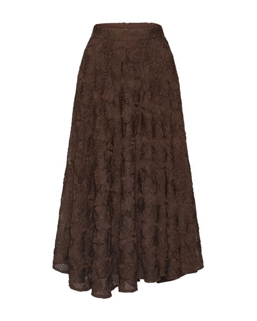ROTATE BIRGER CHRISTENSEN Brown Flower Mesh Midi Skirt With Textured Floral Appliqués