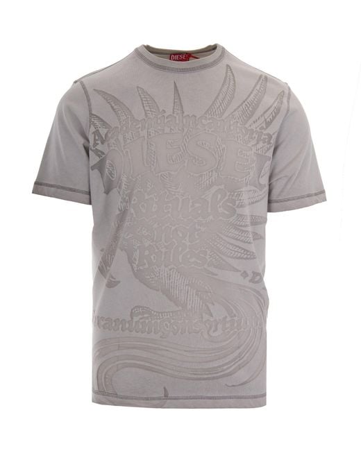 DIESEL Gray Rawjust Embossed Cotton-Blend T-Shirt for men