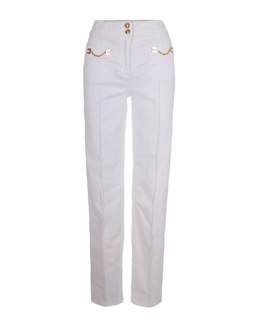 Elisabetta Franchi White Jeans Con Dettaglio Logo