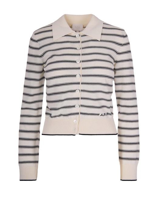 A.P.C. White Cardigan A Righe Ecru