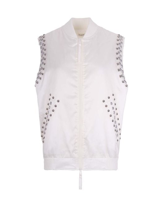 P.A.R.O.S.H. White Sleeveless Bomber Jacket With Studs