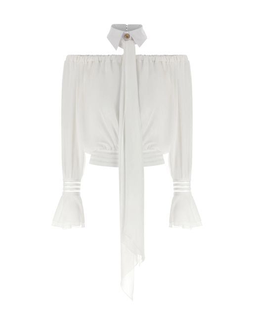 Elisabetta Franchi White Ivory Shirt Collar Blouse