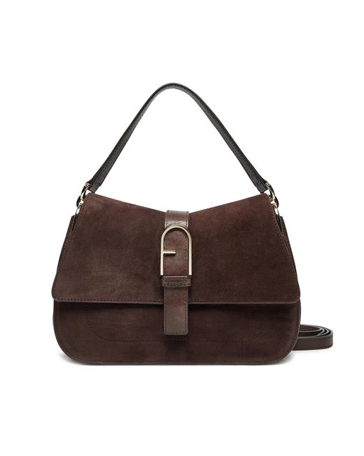 Mango - Borsa da spalla classica squadrata marrone con dettagli dorati