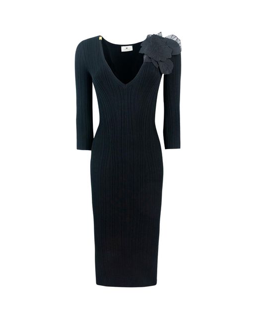 Abito A Costine Con Fiore di Elisabetta Franchi in Black