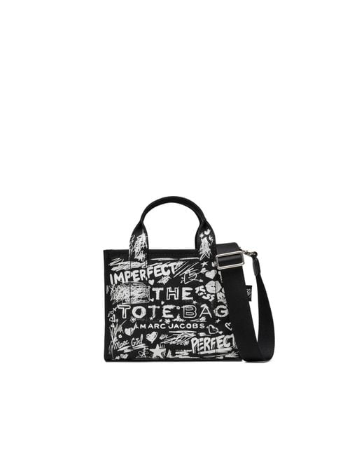 Marc Jacobs Black Borsa A Mano The Small Tote Canvas Punk Scribble