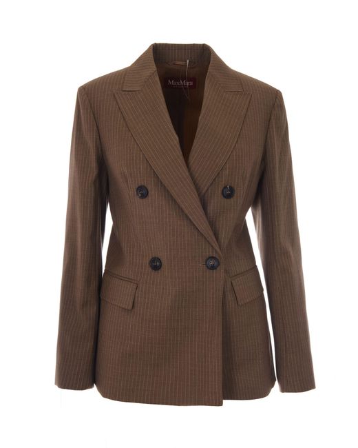Max Mara Brown Stripes Peaked Lapel Blazer