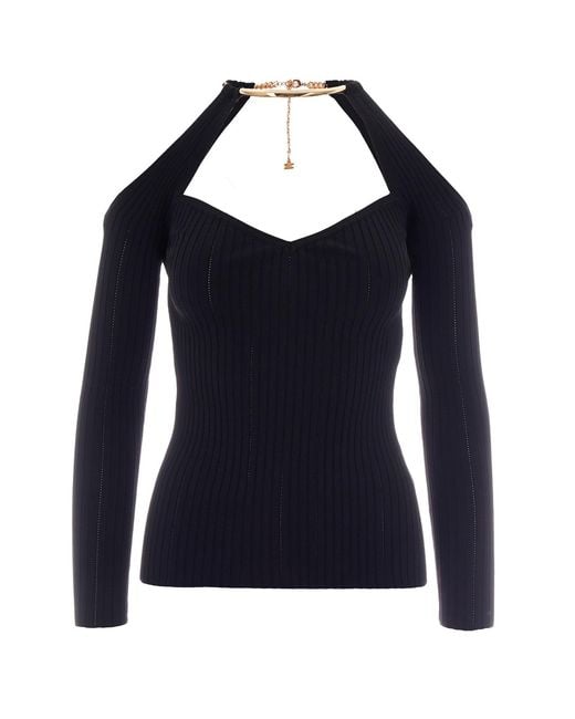 Elisabetta Franchi Blue Knitted Top With Jewel