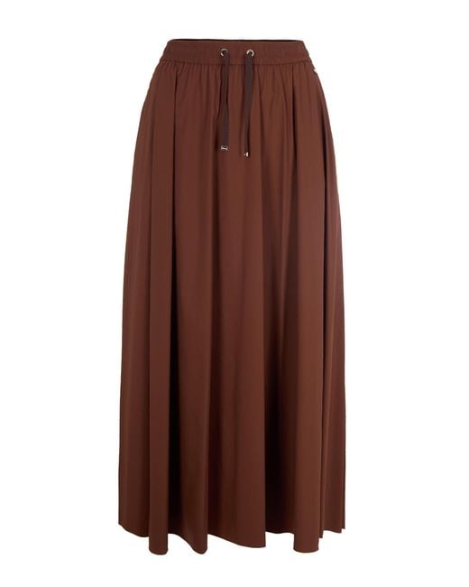 Herno Brown Ankle-Grazing Light Nylon Stretch Skirt
