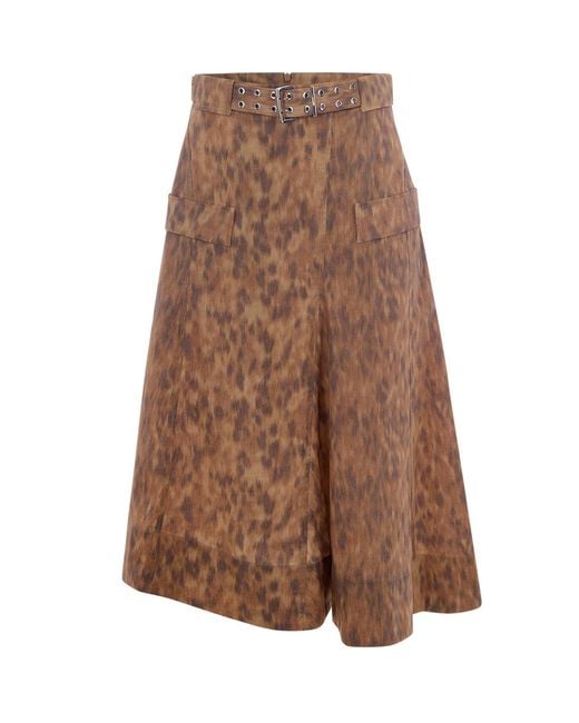 Ganni Brown Gonna Asimmetrica Stampata