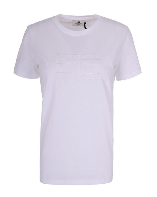 Elisabetta Franchi Purple Short-Sleeved Crew Neck T-Shirt With Embossed Logo