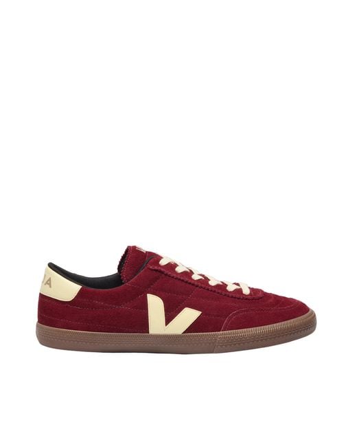 Veja Red Suede Burgundy Sneakers With Cream Accents And Translucent Sole