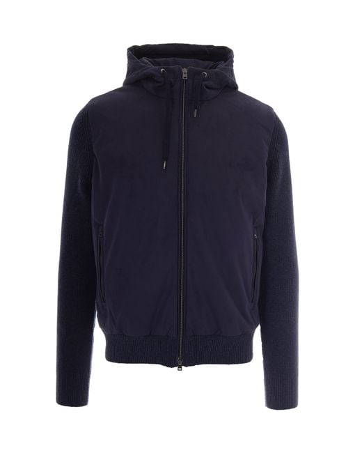 Herno Blue Full Zip Hooded Wool Jacket for men