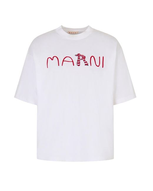 Marni White Cotton Knit T-Shirt With Wide Sleeves for men