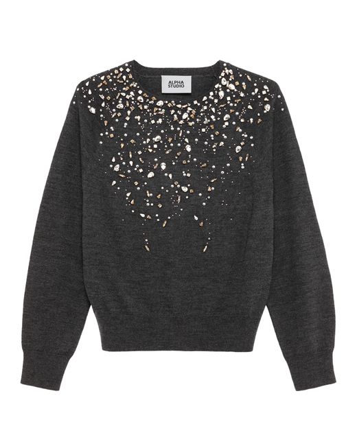 Alpha Studio Gray Maglia Girocollo Strass