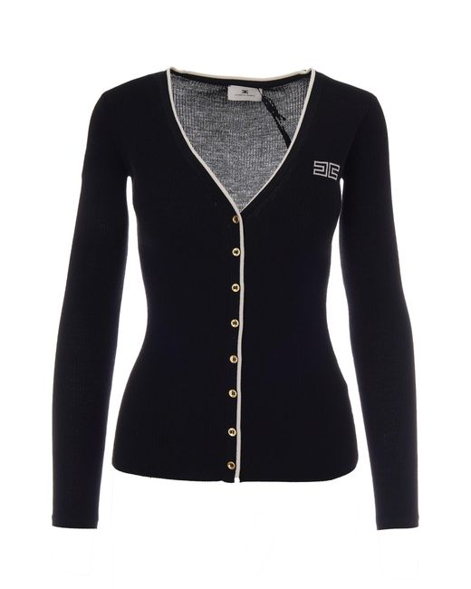 Elisabetta Franchi Black Cardigan Costine Nero Burro