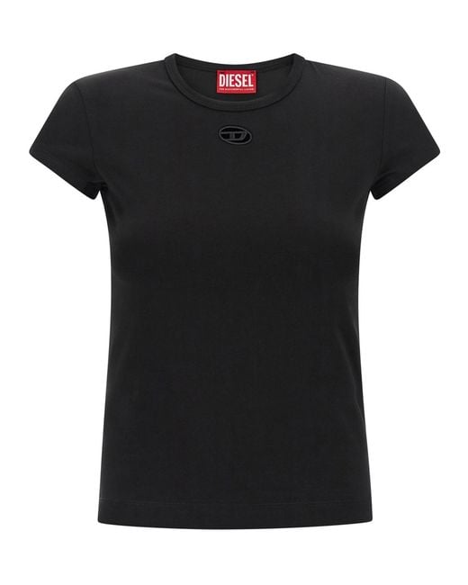 DIESEL Black Slim Fit Round Neck T-Shirt With Embroidered Logo