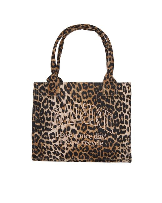 Ganni Brown Borsa Tote Large Leopard