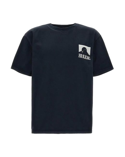 Rhude Blue Graphic Cotton T-Shirt for men