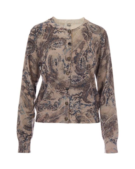 Liu Jo Brown Cardigan Stampato Winter Cachemire