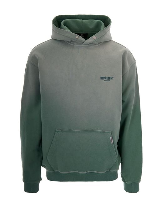 Represent Green Gradient Effect Cotton Sweatshirt With Maxi Logo for men